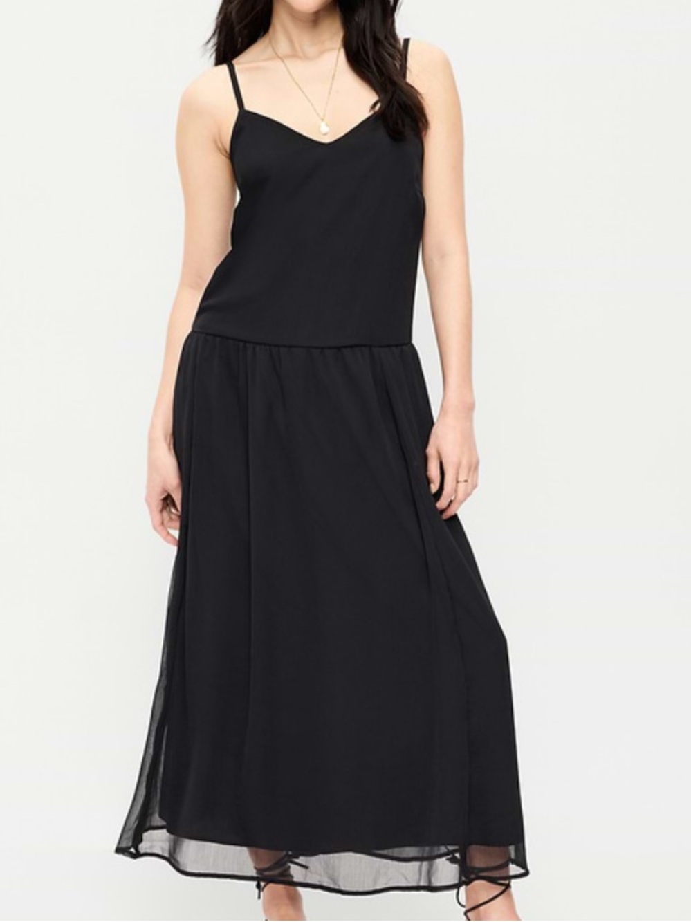 Black Spaghetti-Strap drop waist Maxi